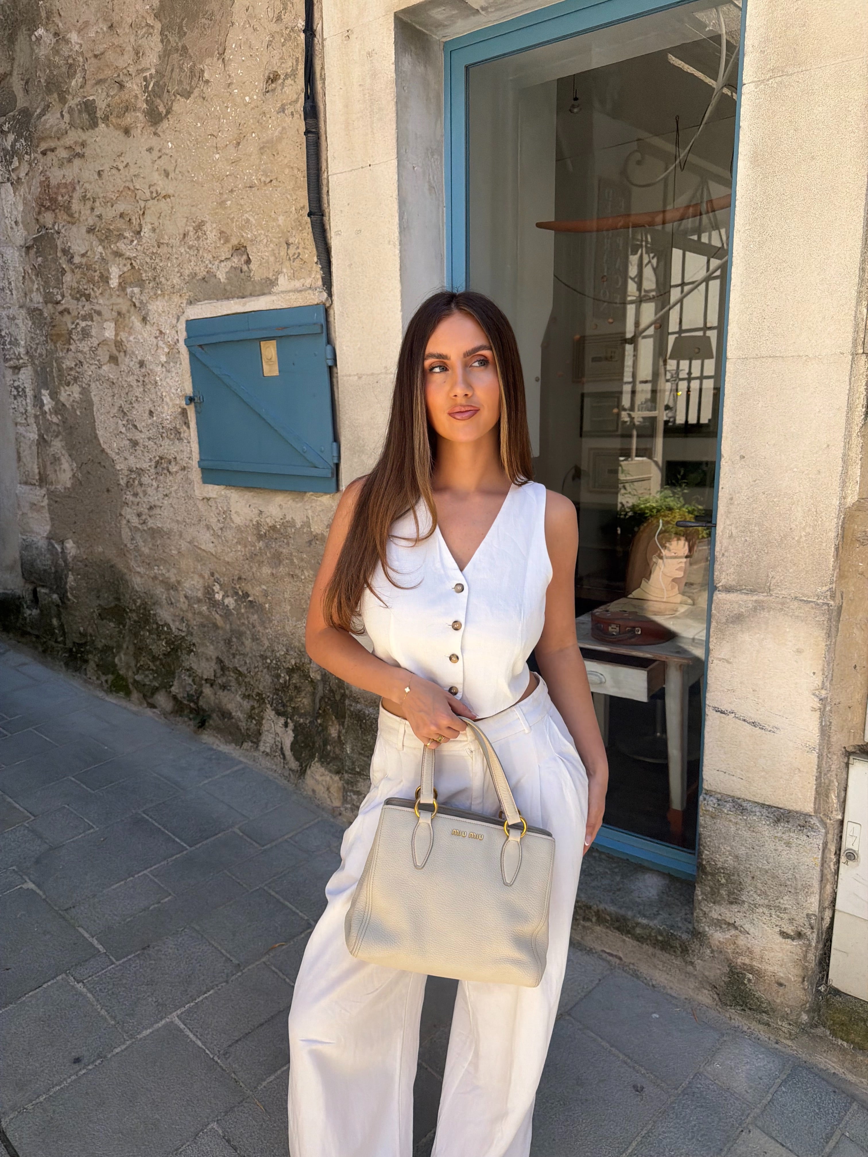 Miu Miu Hand Bag Leather White Gold