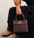 Celine Macadam Canvas Hand Bag Leather Brown