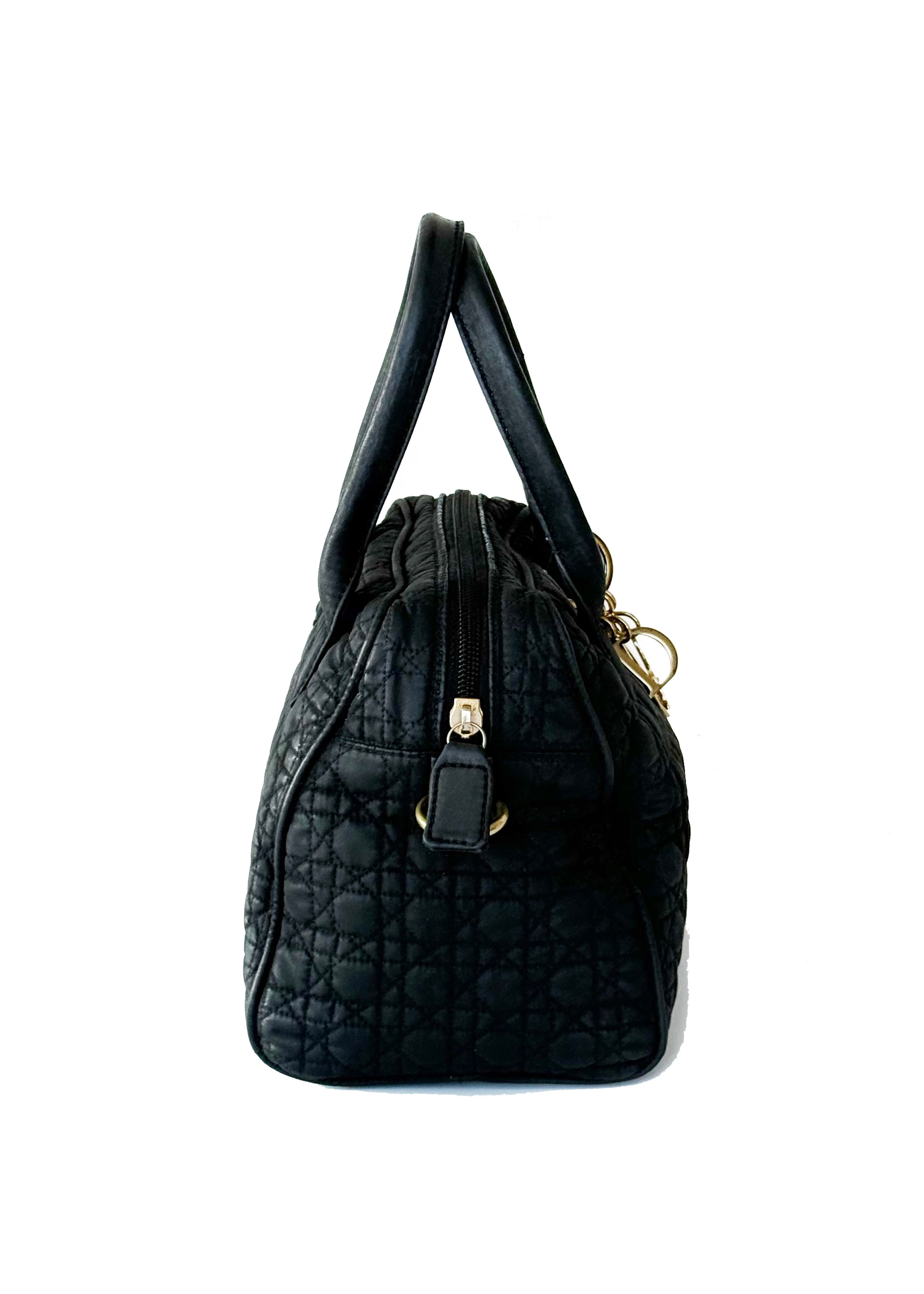 Dior Cannage Boston Black Nylon Bag