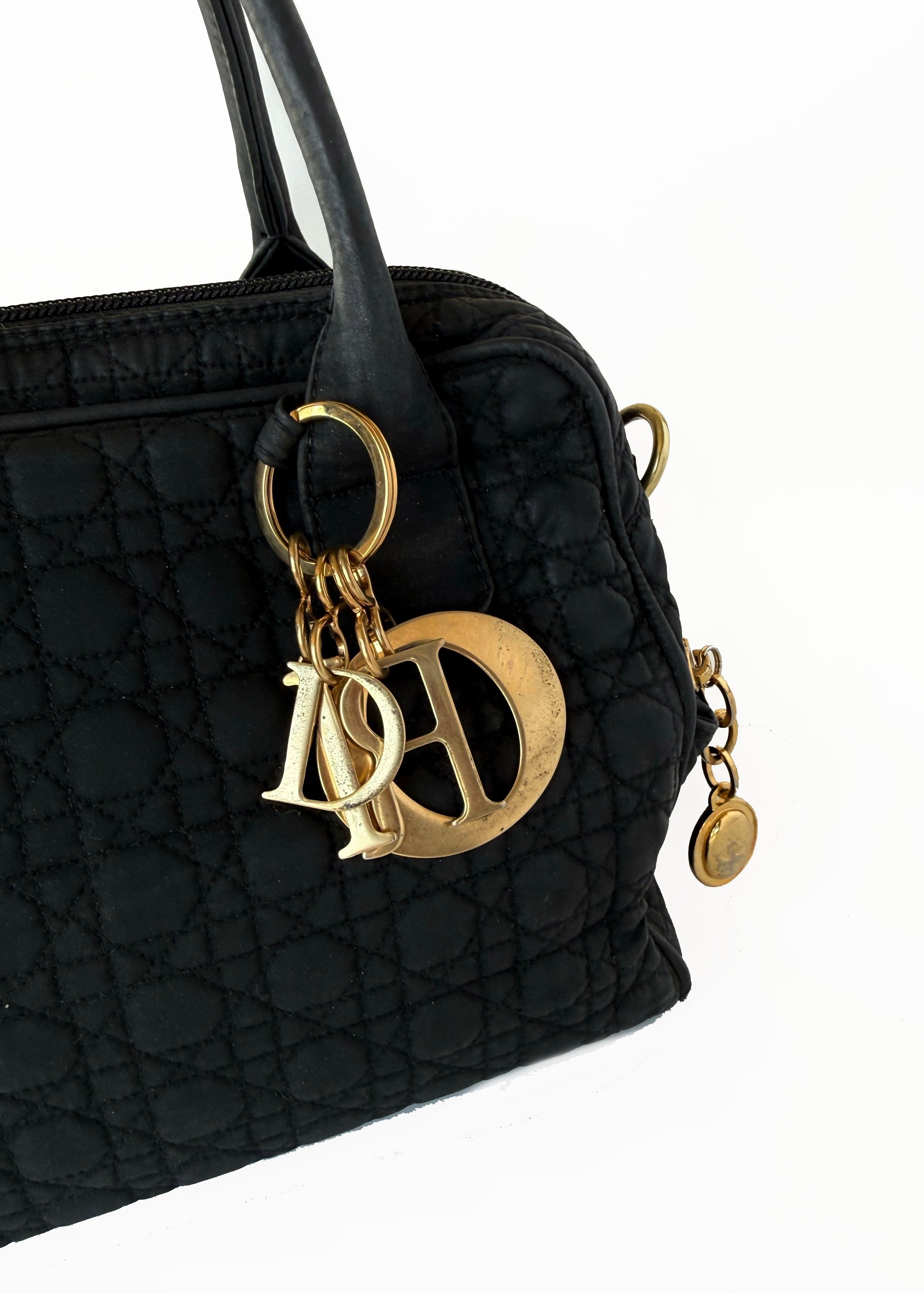 Dior Cannage Boston Black Nylon Bag