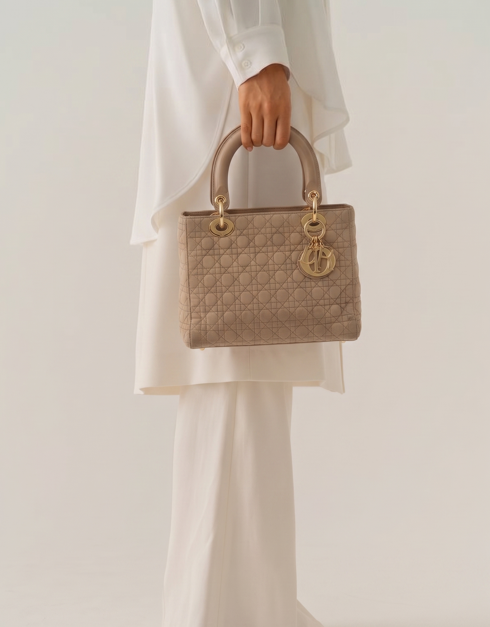 Lady Dior Hand Bag Nylon Beige