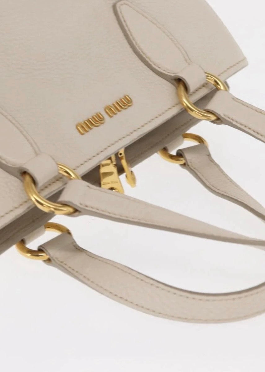 Miu Miu Hand Bag Leather White Gold
