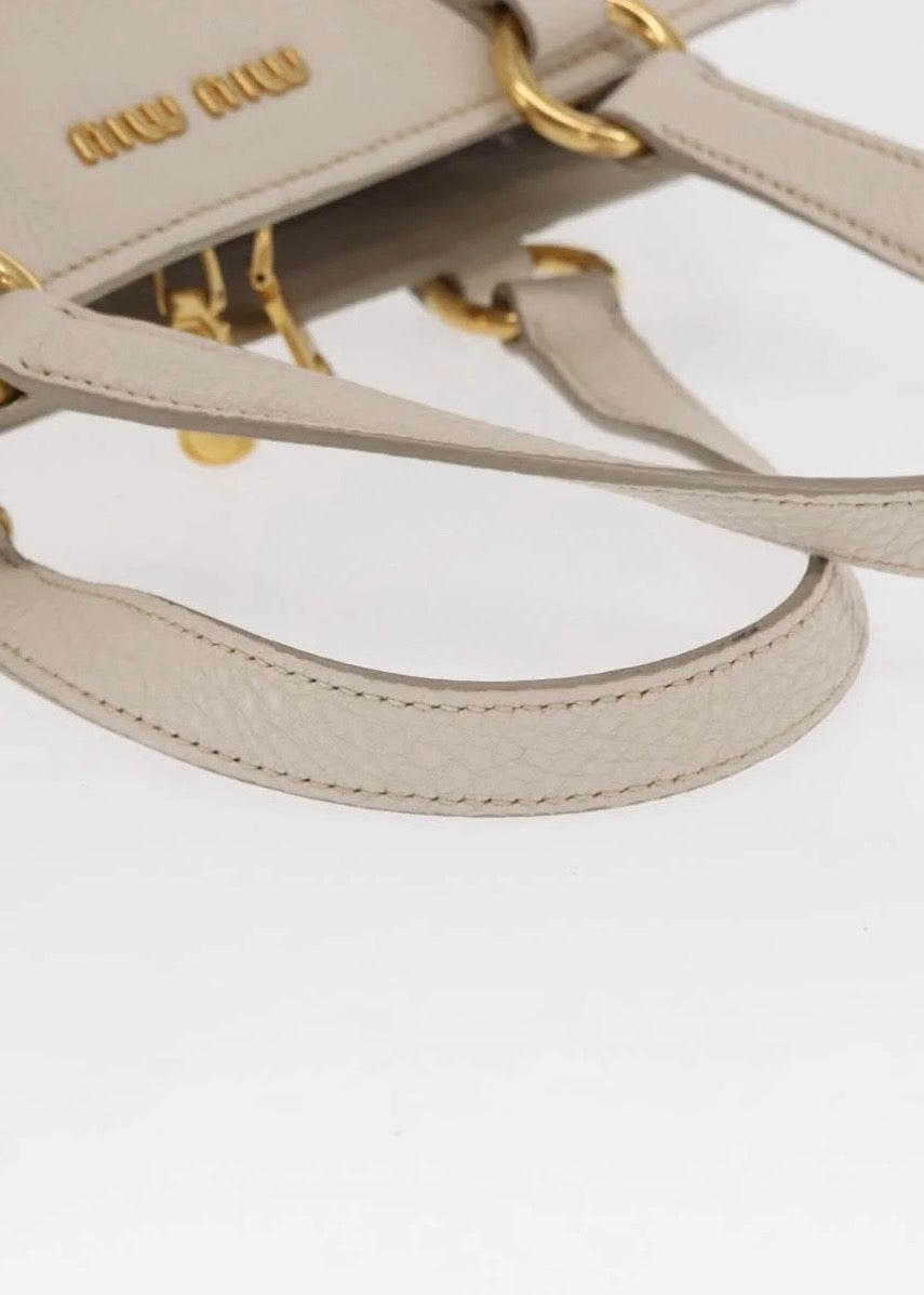 Miu Miu Hand Bag Leather White Gold