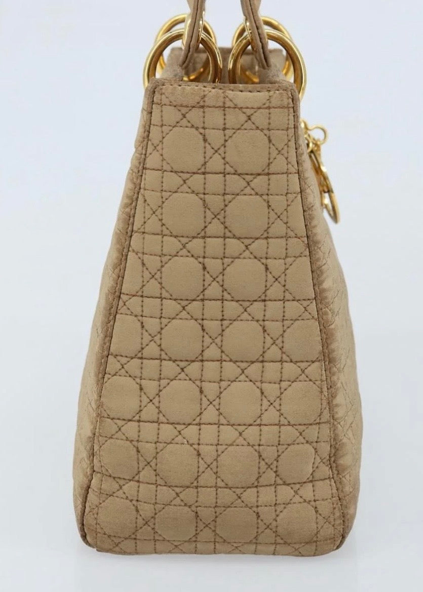 Lady Dior Hand Bag Nylon Beige