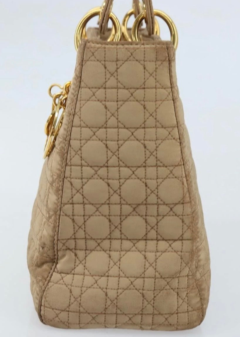 Lady Dior Hand Bag Nylon Beige