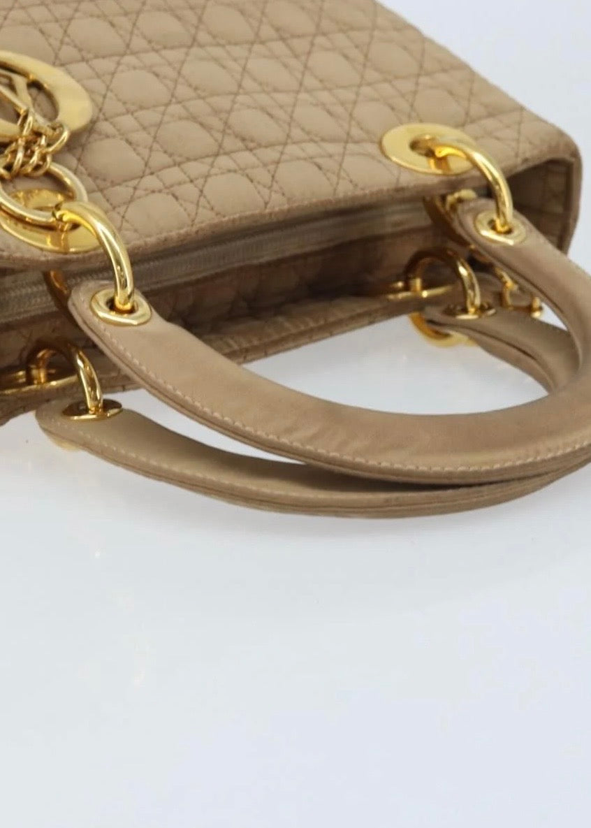Lady Dior Hand Bag Nylon Beige