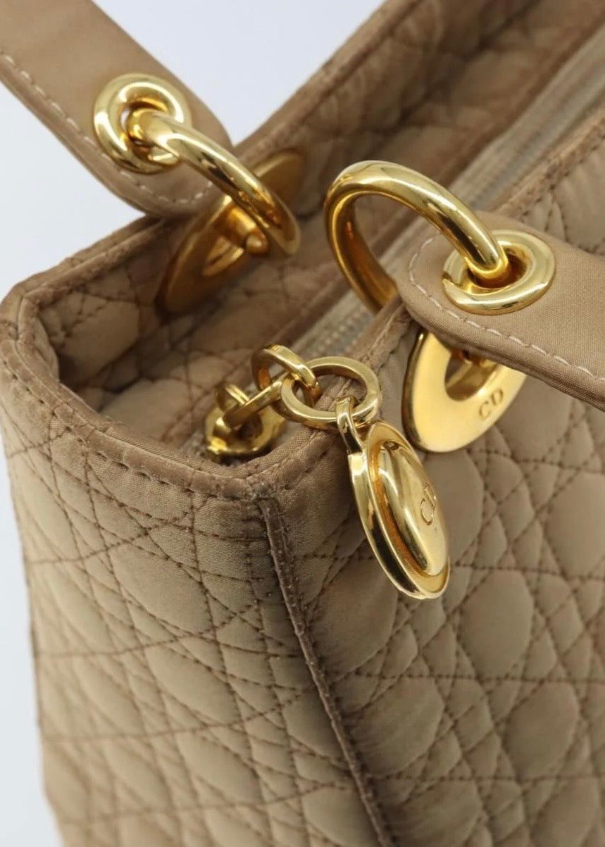 Lady Dior Hand Bag Nylon Beige