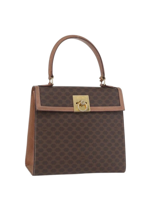 Celine Macadam Canvas Hand Bag Leather Brown