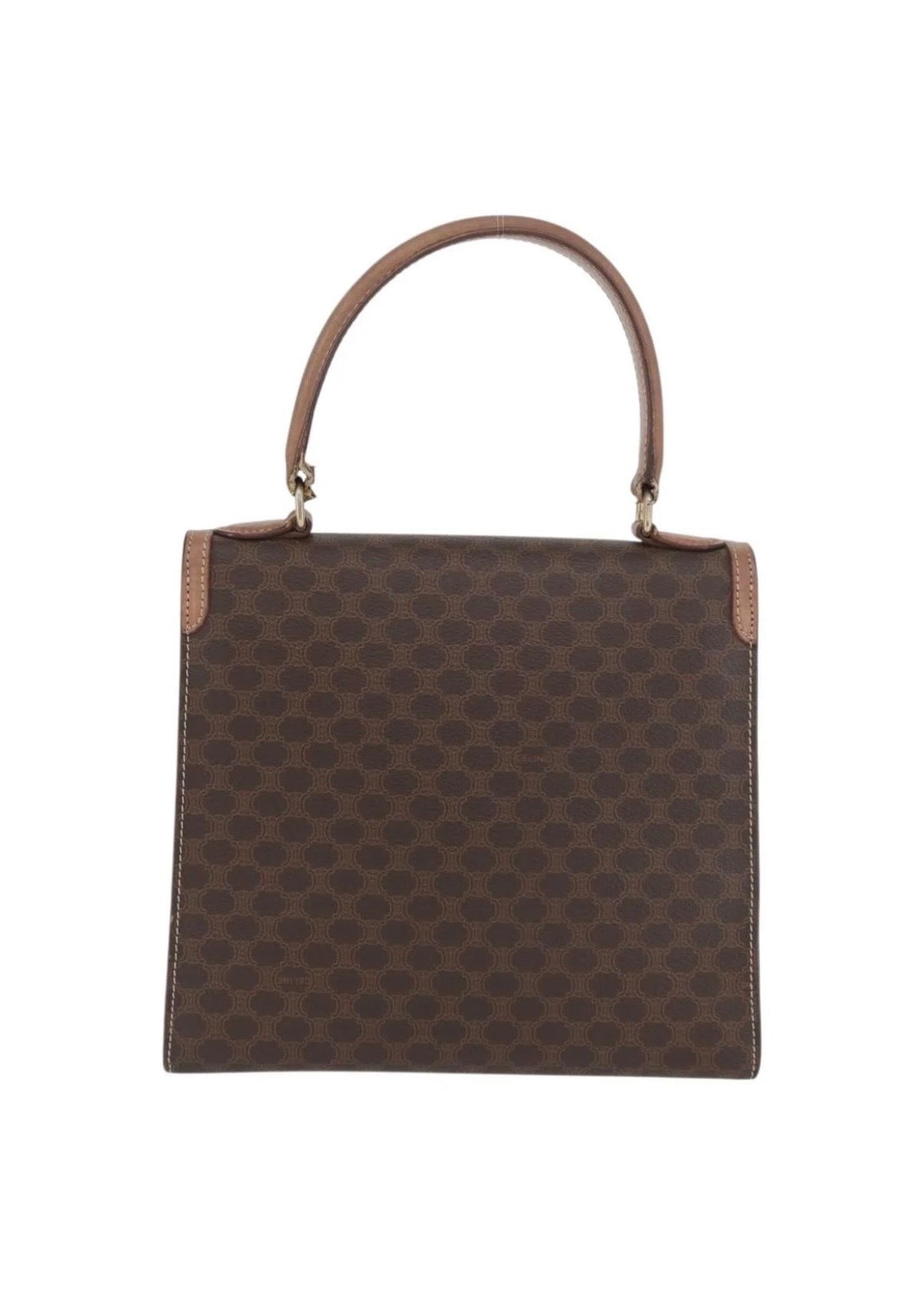 Celine Macadam Canvas Hand Bag Leather Brown