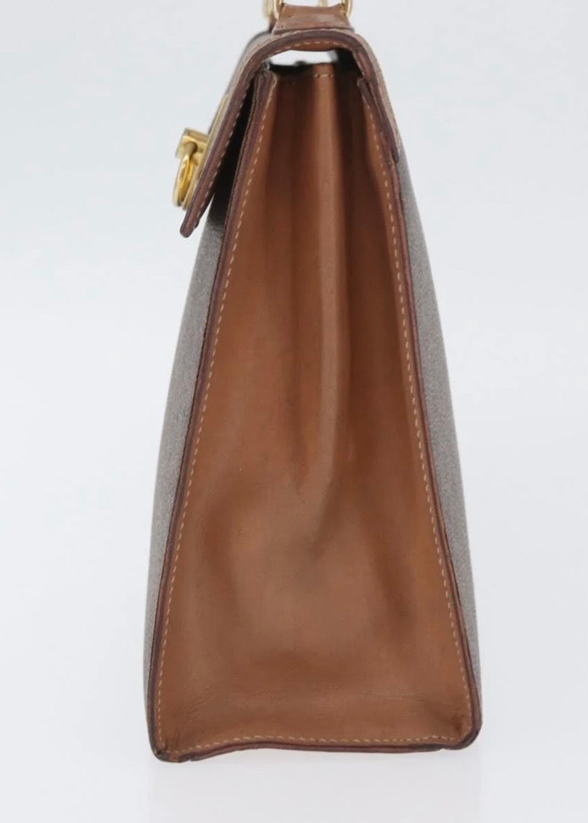 Celine Macadam Canvas Hand Bag Leather Brown