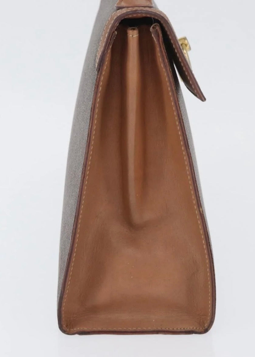 Celine Macadam Canvas Hand Bag Leather Brown