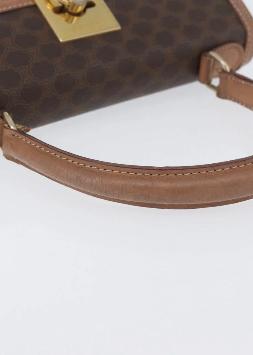 Celine Macadam Canvas Hand Bag Leather Brown