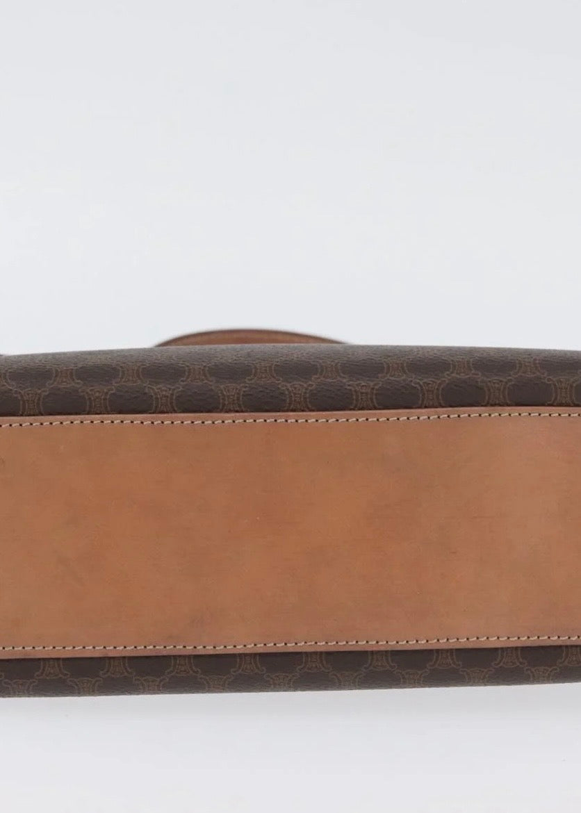 Celine Macadam Canvas Hand Bag Leather Brown