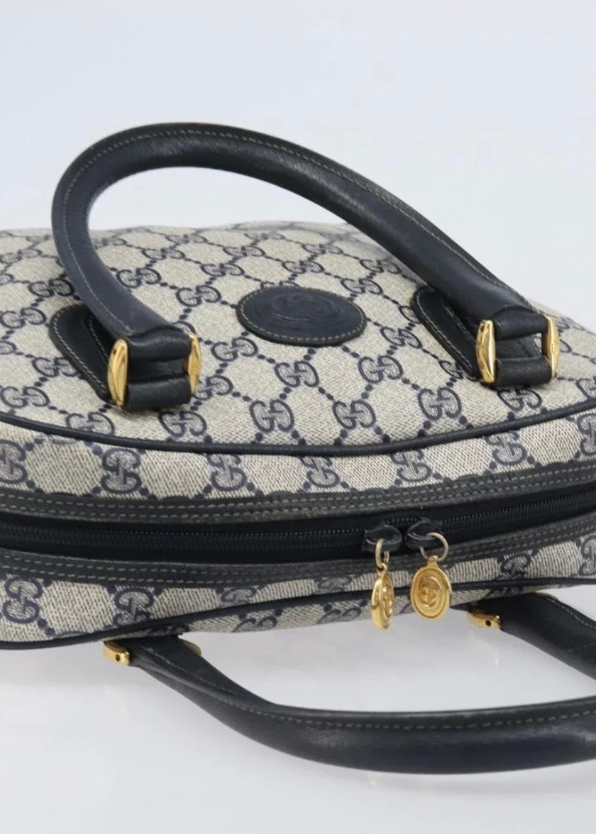 Gucci Supreme Hand Bag Navy Gold