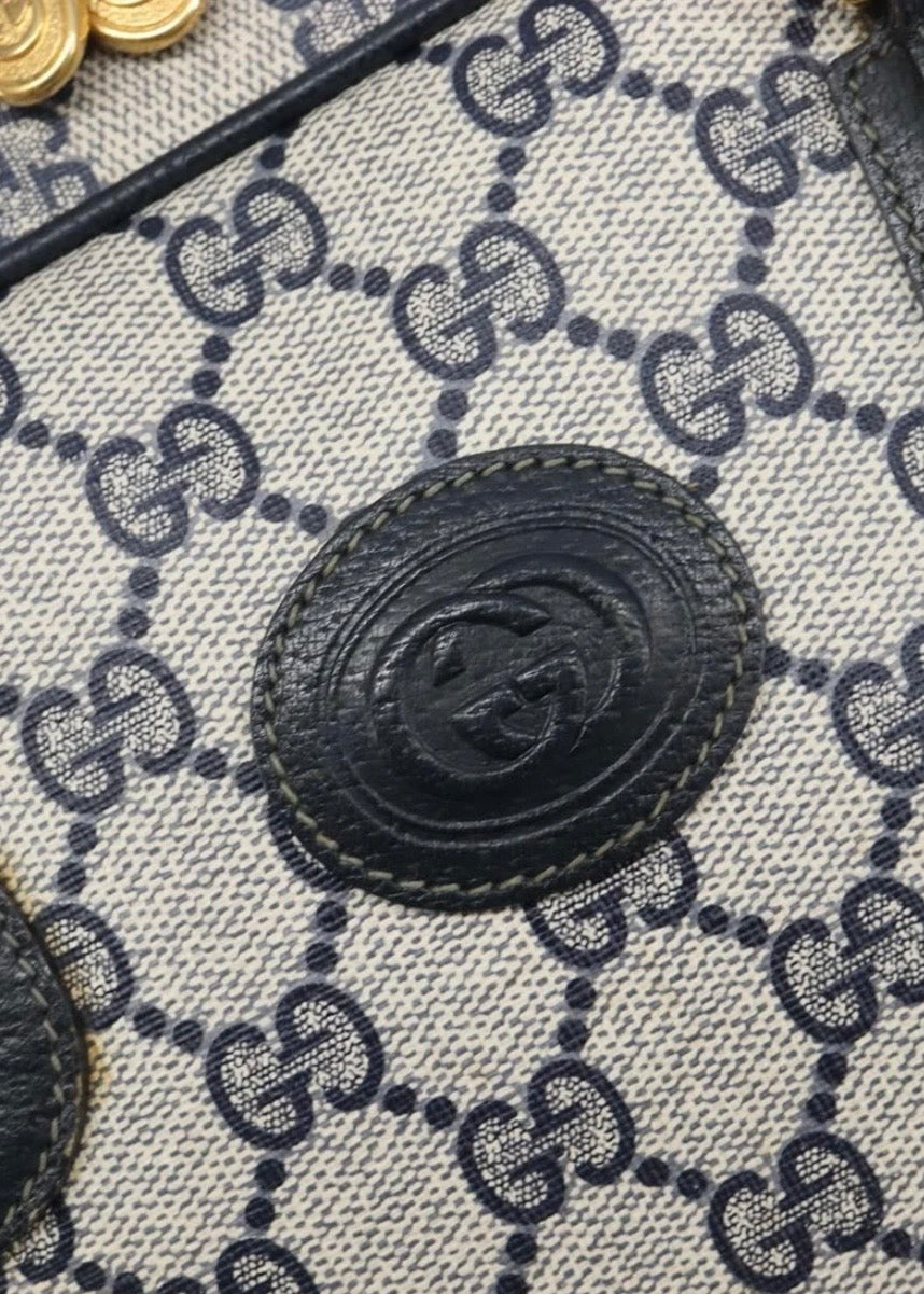 Gucci Supreme Hand Bag Navy Gold