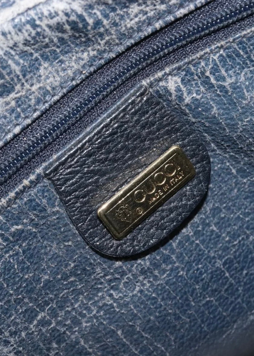Gucci Supreme Hand Bag Navy Gold