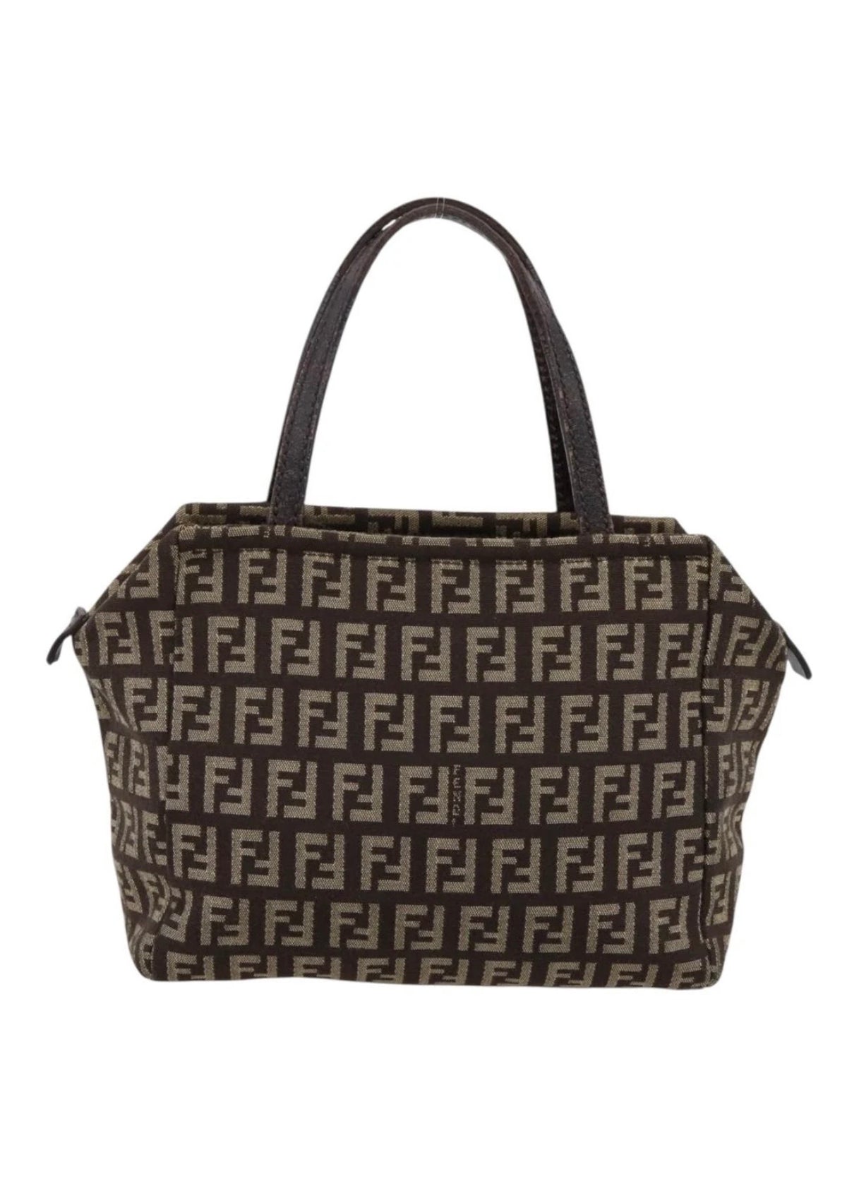 Fendi Zucchino Canvas Hand Bag Brown