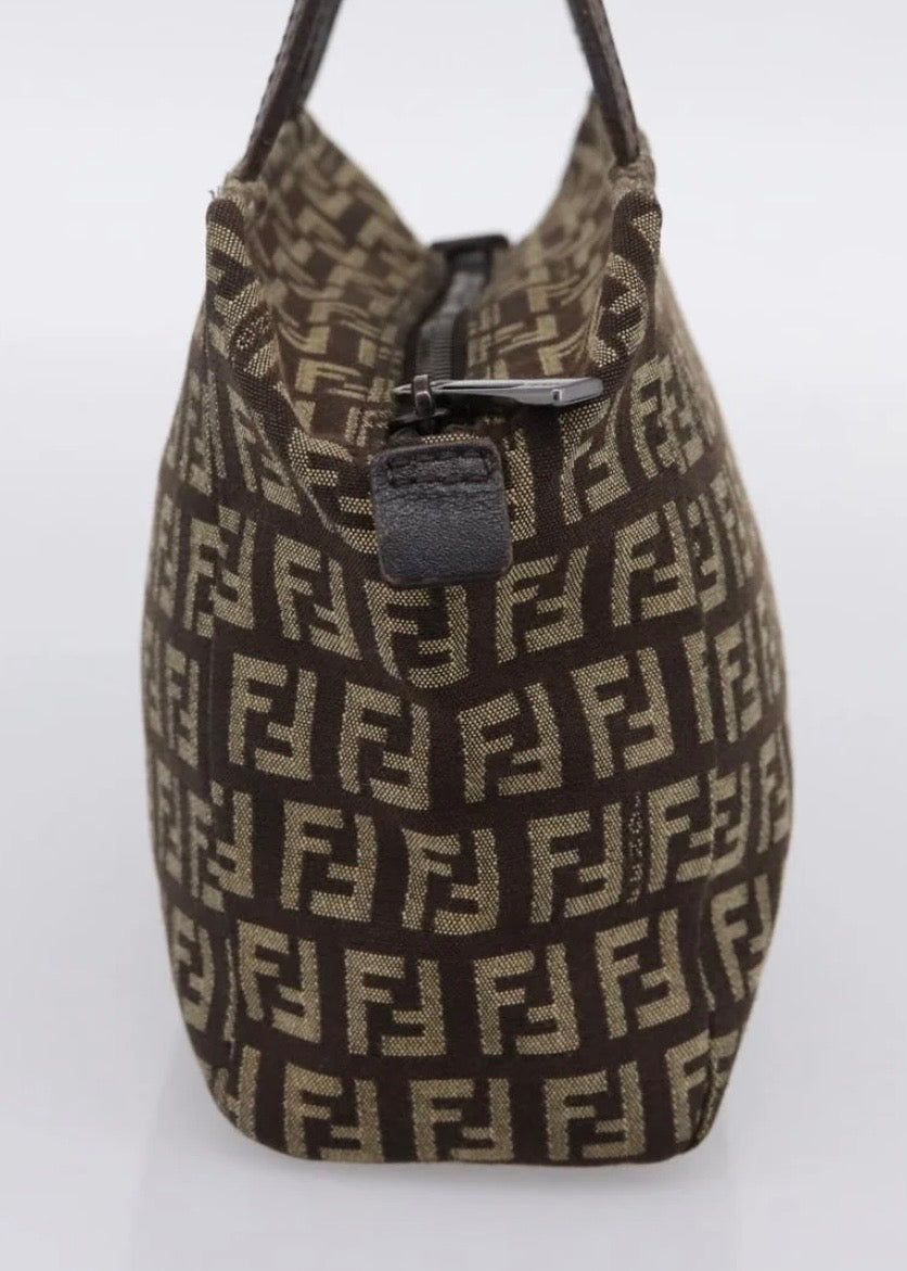 Fendi Zucchino Canvas Hand Bag Brown