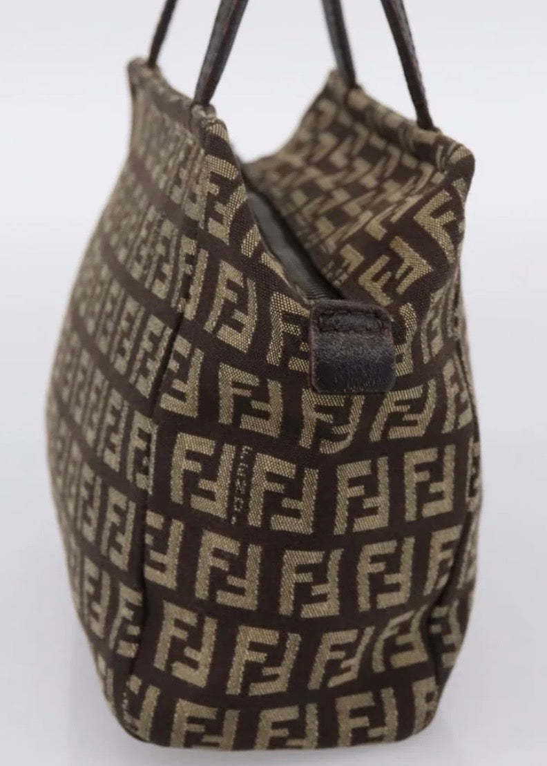 Fendi Zucchino Canvas Hand Bag Brown