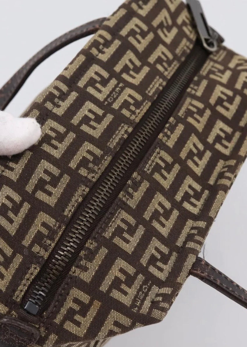 Fendi Zucchino Canvas Hand Bag Brown