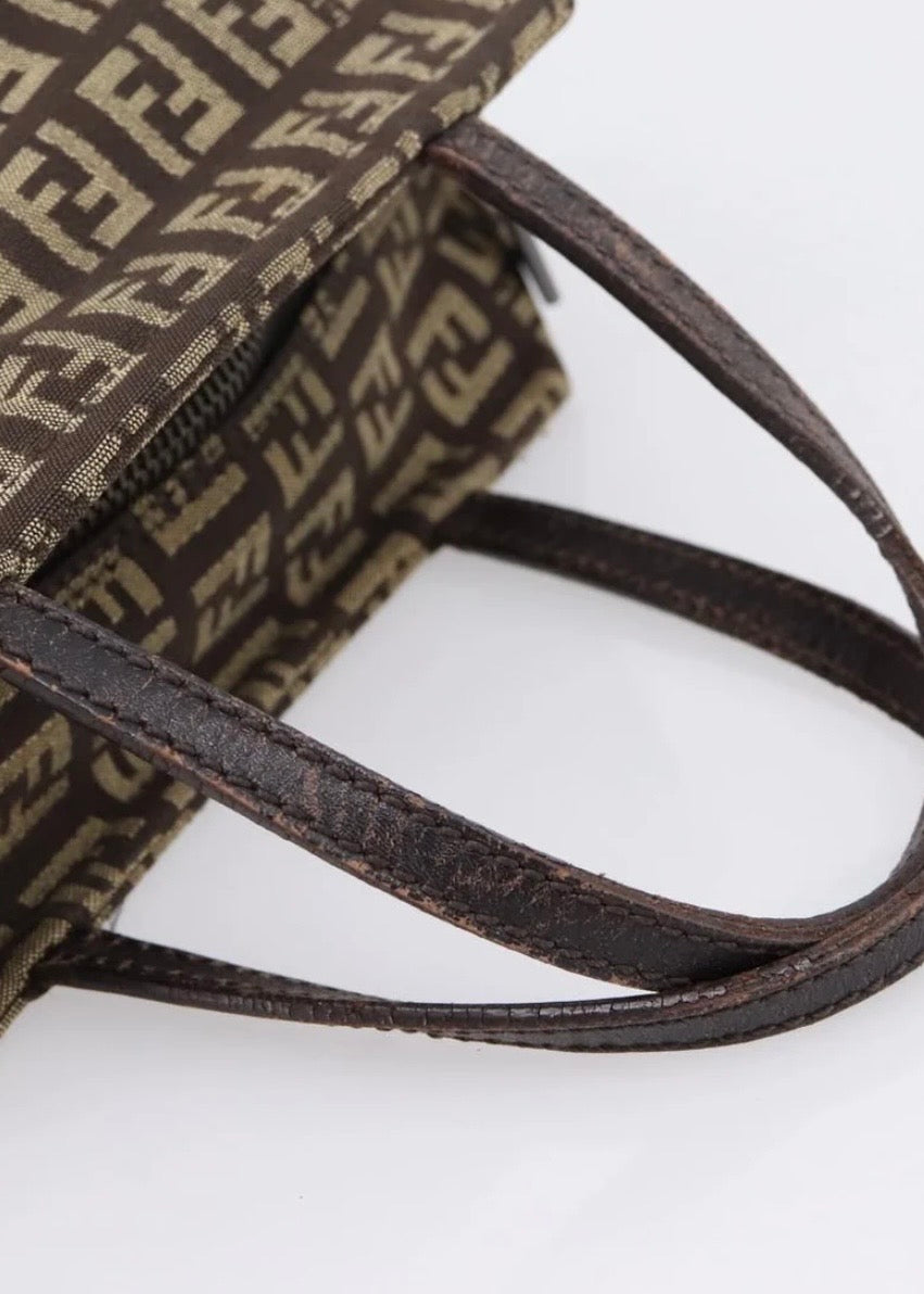 Fendi Zucchino Canvas Hand Bag Brown