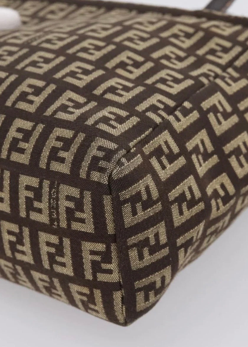 Fendi Zucchino Canvas Hand Bag Brown