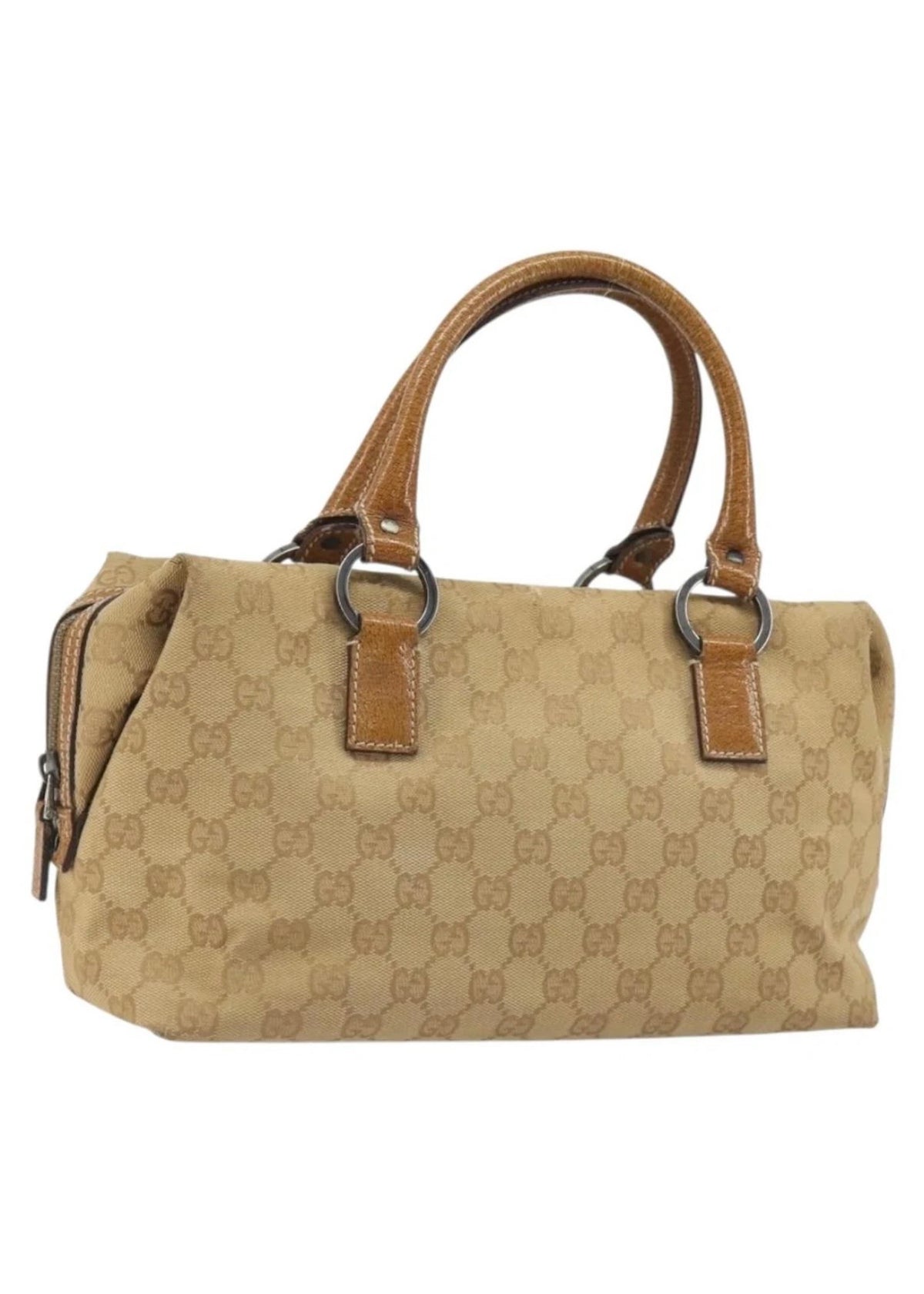 Gucci Canvas Hand Bag Beige Silver