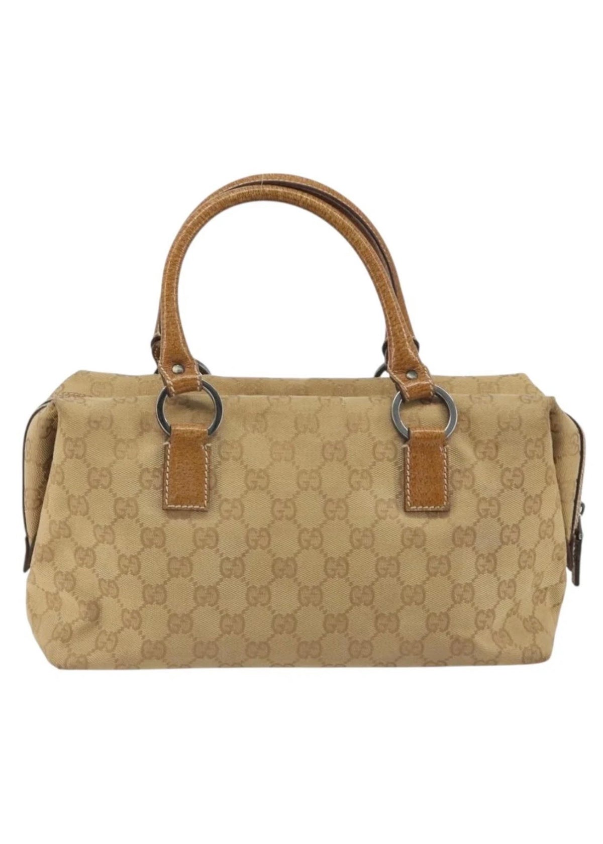 Gucci Canvas Hand Bag Beige Silver