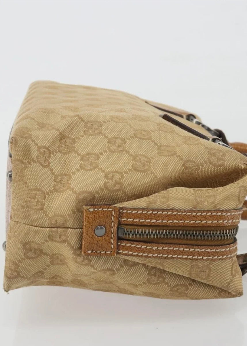 Gucci Canvas Hand Bag Beige Silver