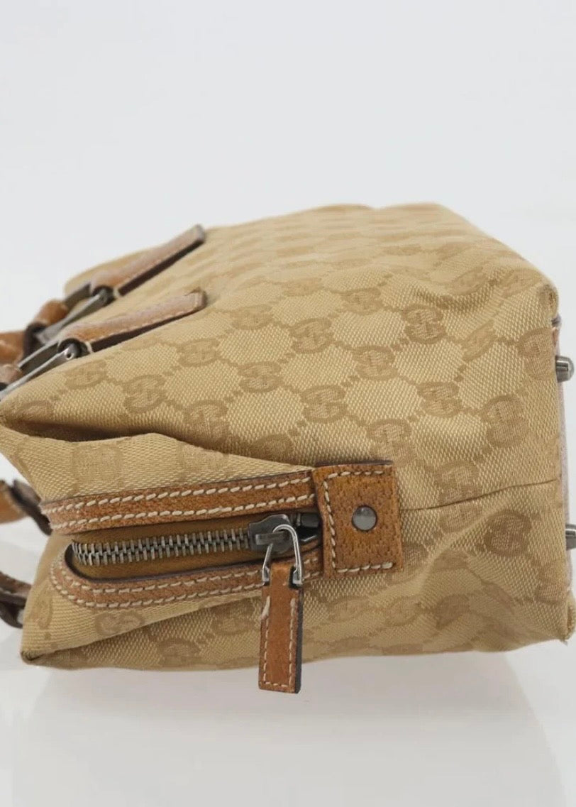 Gucci Canvas Hand Bag Beige Silver