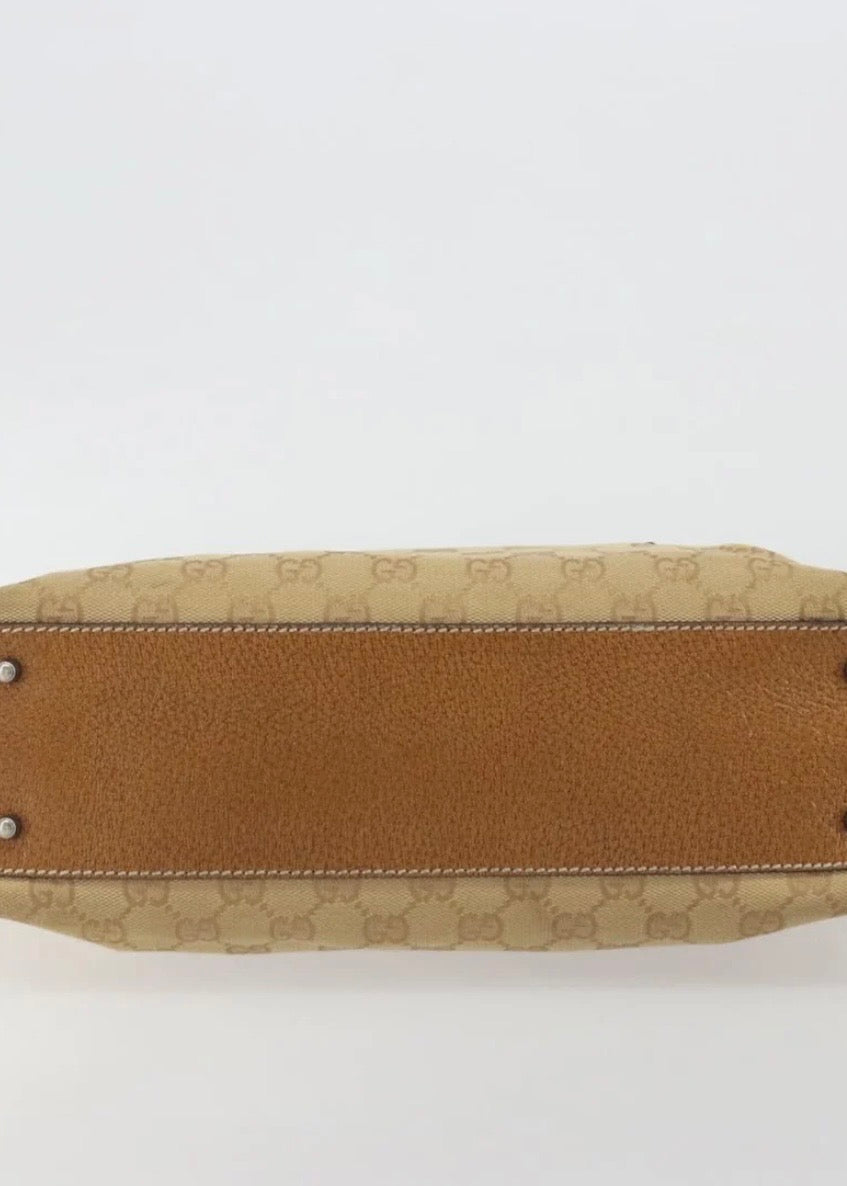 Gucci Canvas Hand Bag Beige Silver