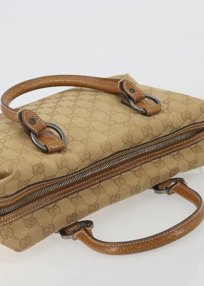 Gucci Canvas Hand Bag Beige Silver