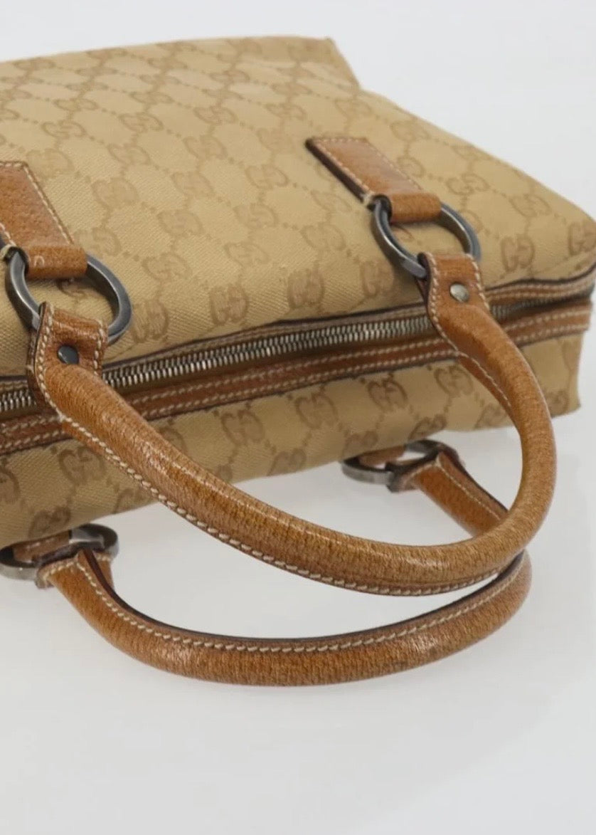 Gucci Canvas Hand Bag Beige Silver