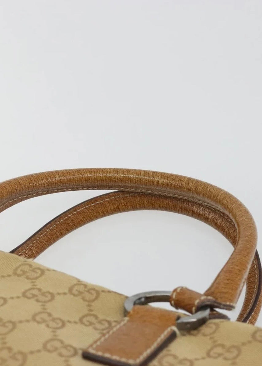 Gucci Canvas Hand Bag Beige Silver