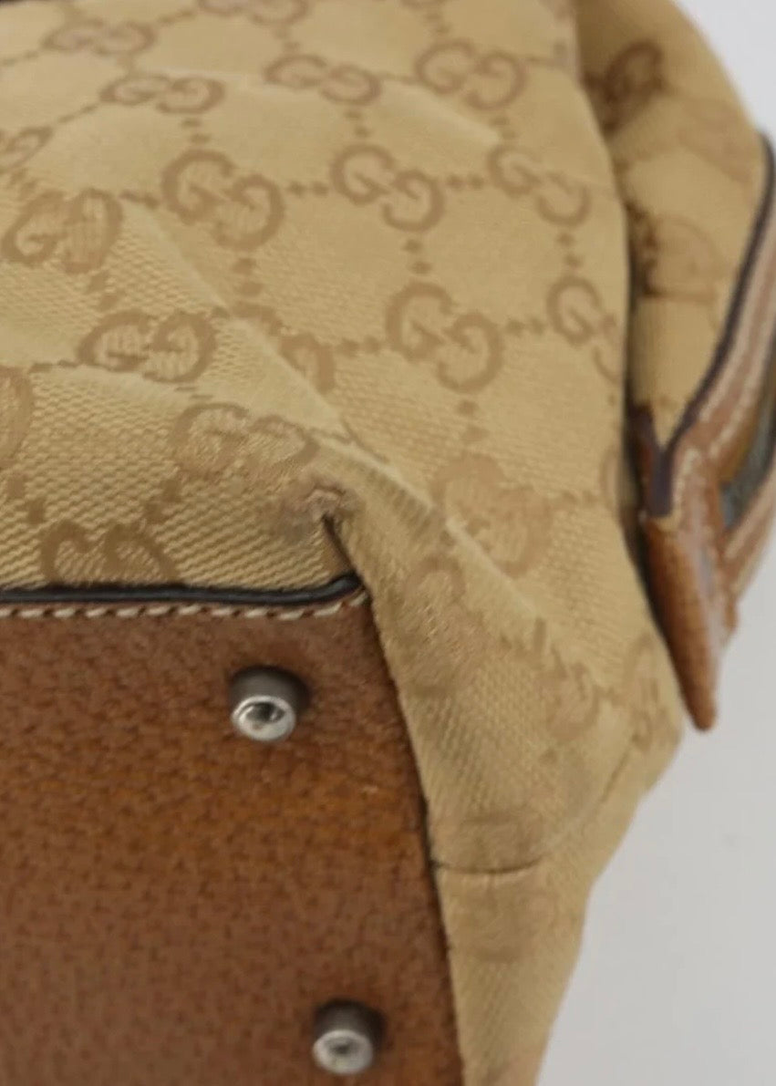 Gucci Canvas Hand Bag Beige Silver