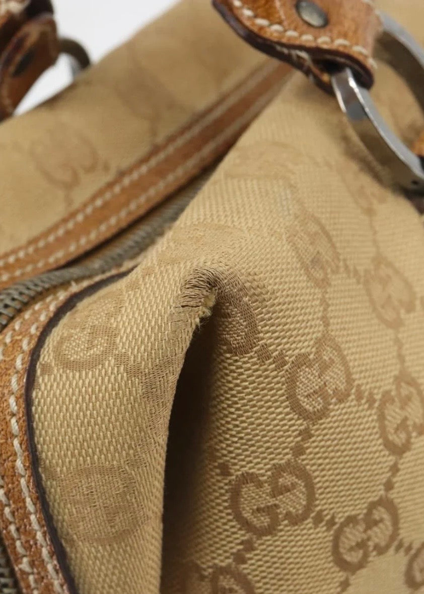 Gucci Canvas Hand Bag Beige Silver