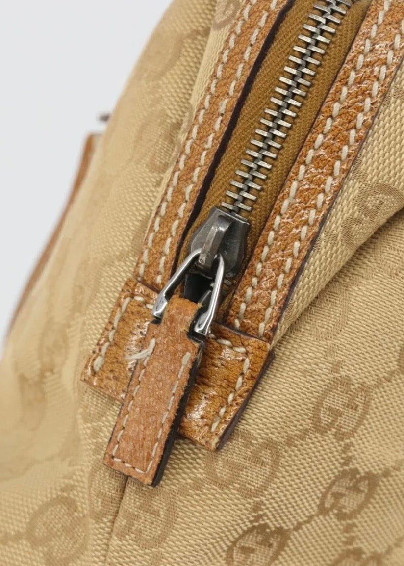 Gucci Canvas Hand Bag Beige Silver