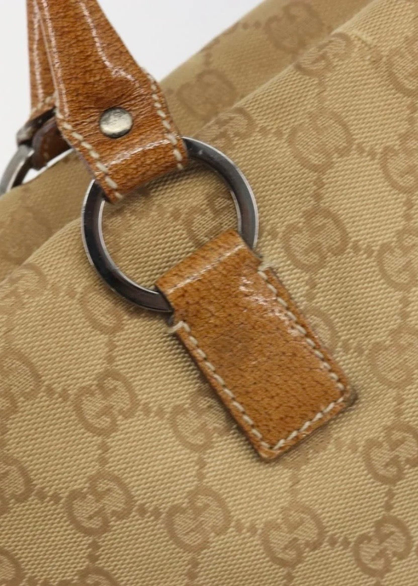 Gucci Canvas Hand Bag Beige Silver