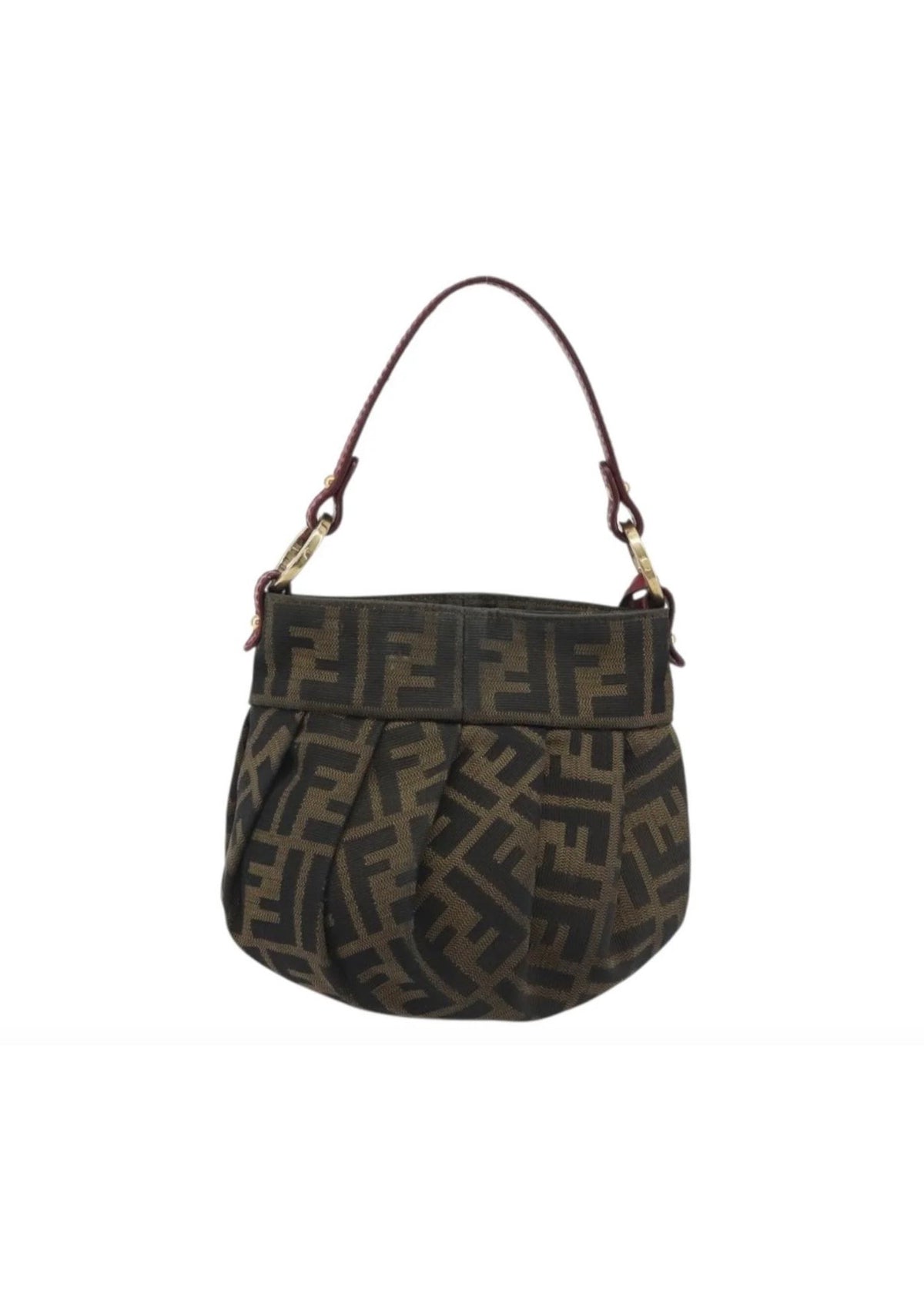 Fendi Zucca Canvas Hand Bag Brown Gold