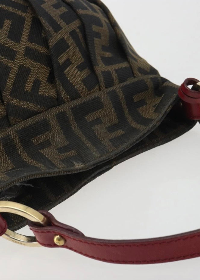 Fendi Zucca Canvas Hand Bag Brown Gold