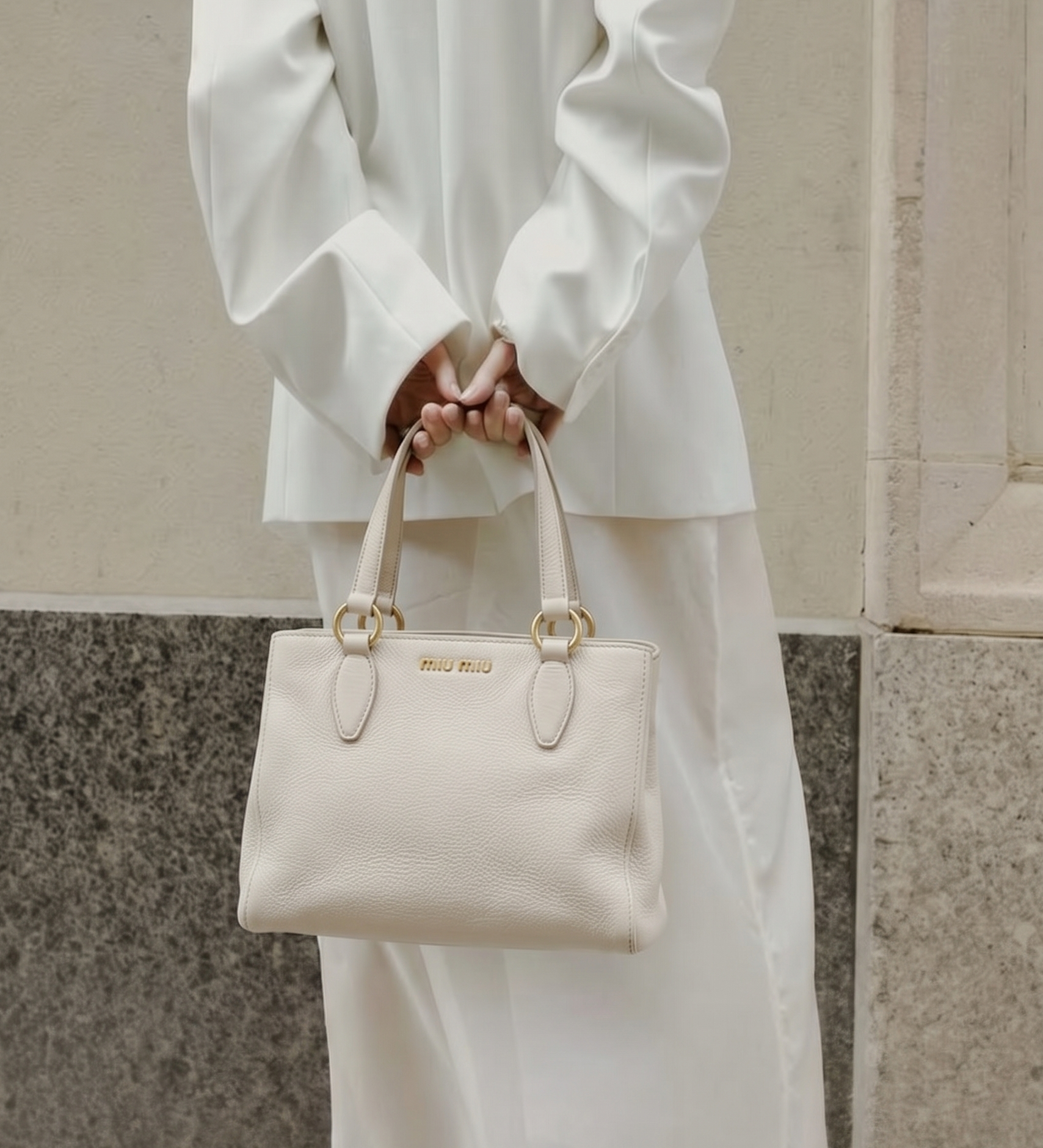 Miu Miu Hand Bag Leather White Gold