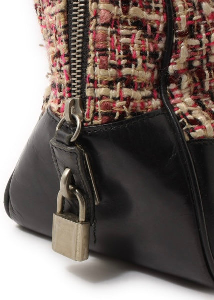 Prada Hand Bag Tweed Red Silver