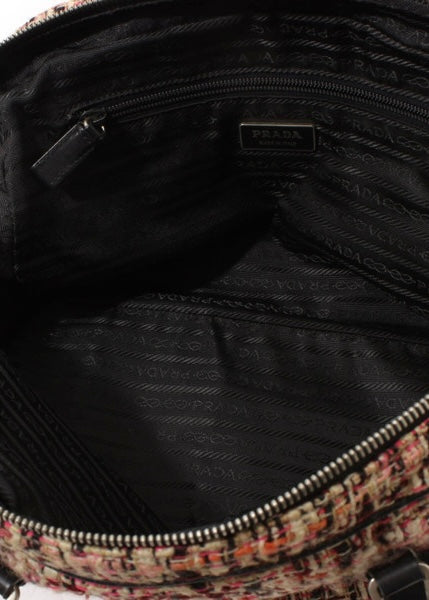 Prada Hand Bag Tweed Red Silver
